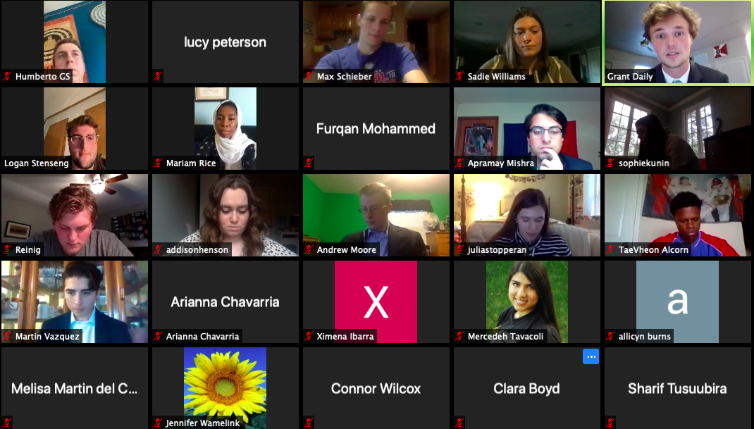 Student Senators video conference in gallery mode on Zoom